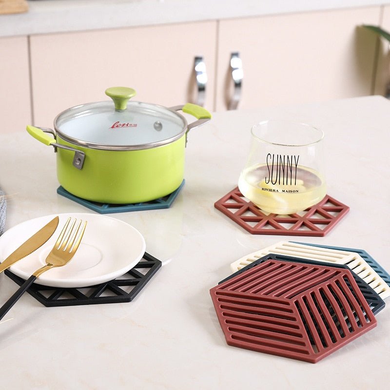 GeoMat | Geometrische pannenonderzetters van silicone (set van 5) - hittebestendig, antislip