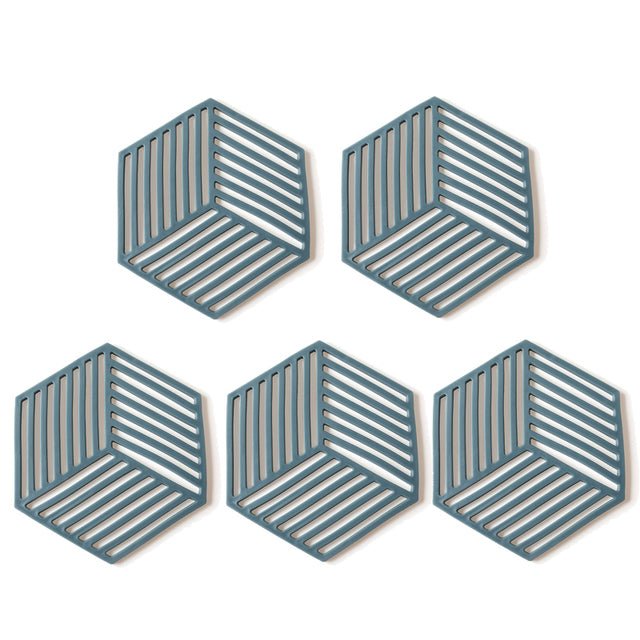 GeoMat | Geometrische pannenonderzetters van silicone (set van 5) - hittebestendig, antislip