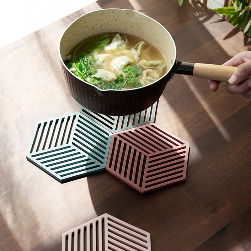 GeoMat | Geometrische pannenonderzetters van silicone (set van 5) - hittebestendig, antislip