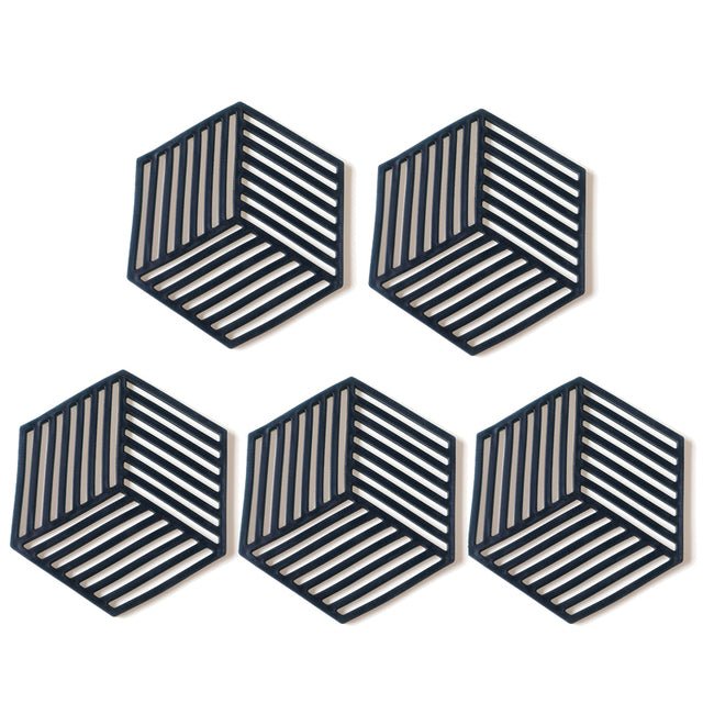 GeoMat | Geometrische pannenonderzetters van silicone (set van 5) - hittebestendig, antislip