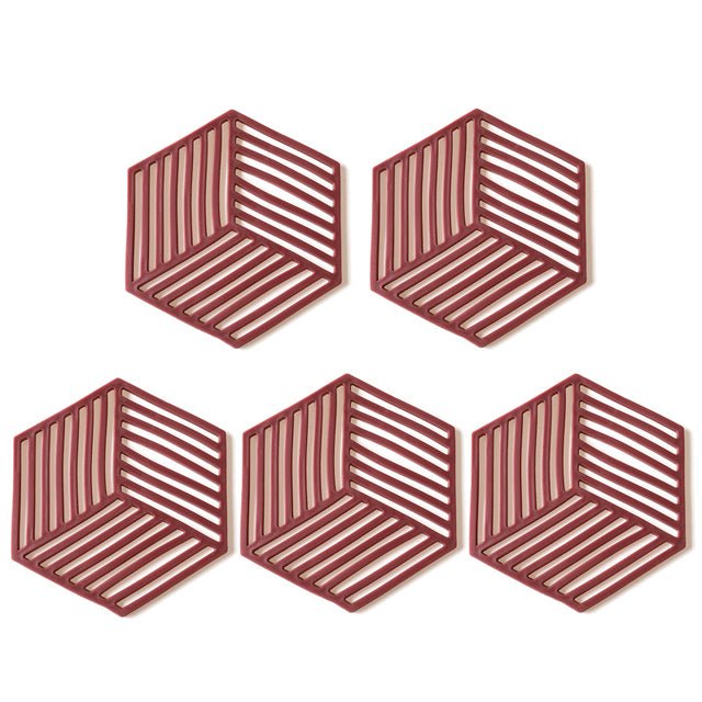 GeoMat | Geometrische pannenonderzetters van silicone (set van 5) - hittebestendig, antislip