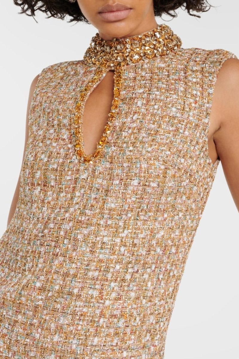 Soria | Mini tweedjurk voor dames – elegante tweed bodycon jurk met versiering