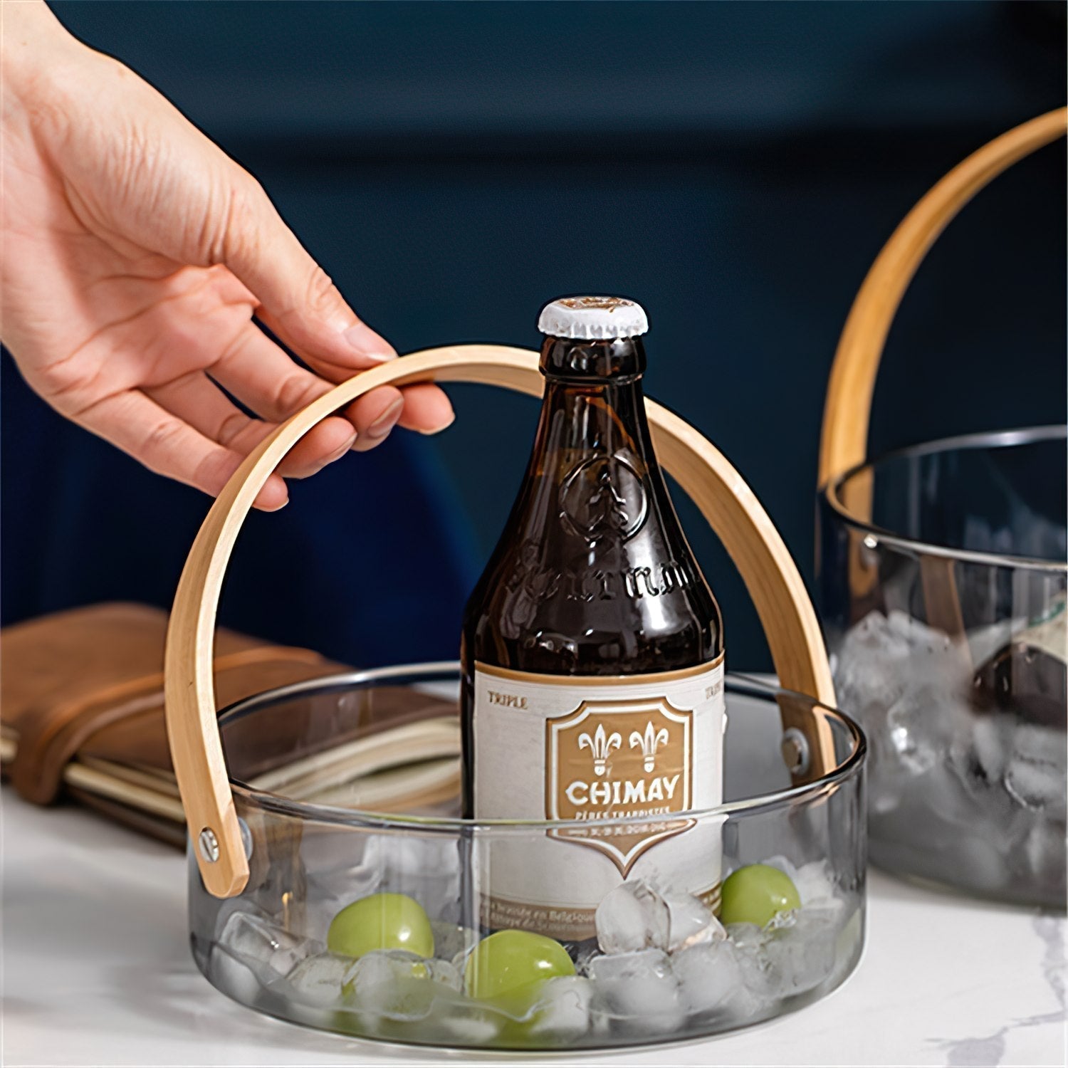 EleganceBasket | Glazen Opbergmanden met Houten Handvatten - Home Décor en Opbergruimtes