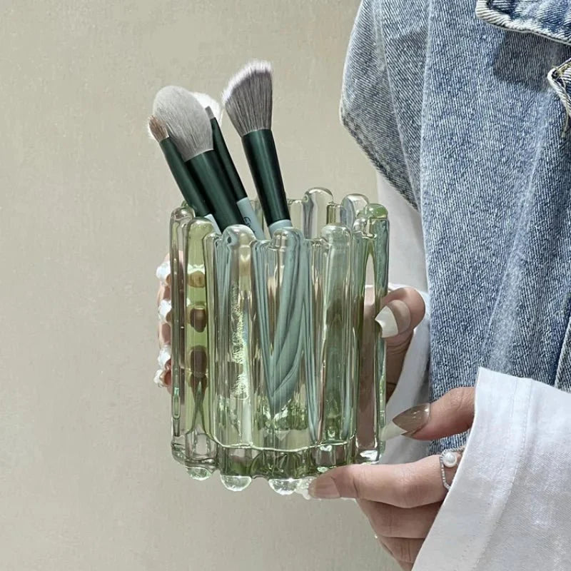 WaveCaddy | Golvende gestreepte houder voor make-upborstels - glanzende cosmetische organizer voor penselen en beautyinstrumenten