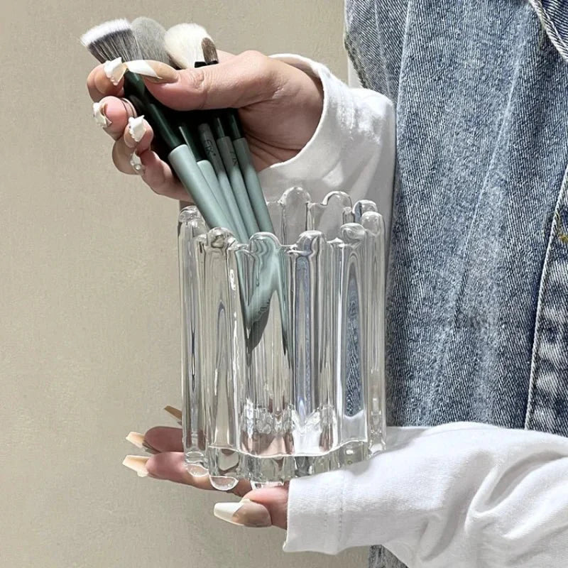 WaveCaddy | Golvende gestreepte houder voor make-upborstels - glanzende cosmetische organizer voor penselen en beautyinstrumenten