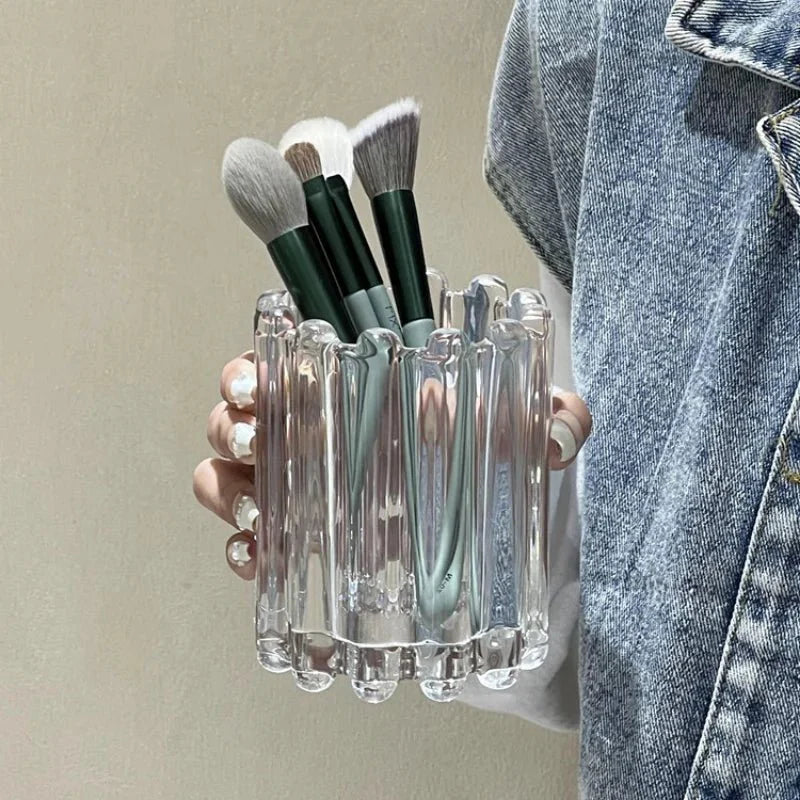 WaveCaddy | Golvende gestreepte houder voor make-upborstels - glanzende cosmetische organizer voor penselen en beautyinstrumenten