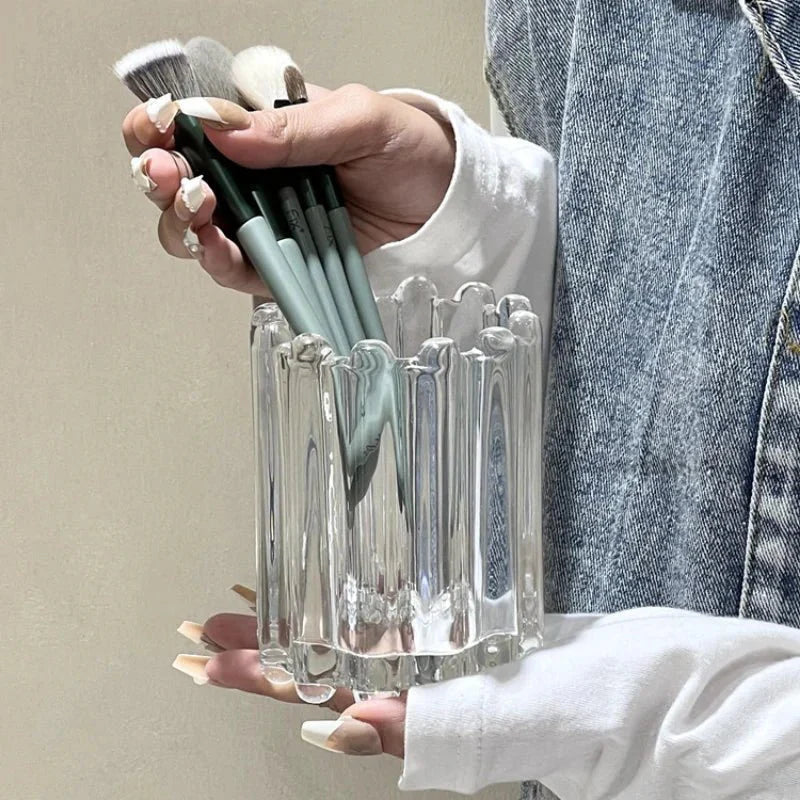 WaveCaddy | Golvende gestreepte houder voor make-upborstels - glanzende cosmetische organizer voor penselen en beautyinstrumenten