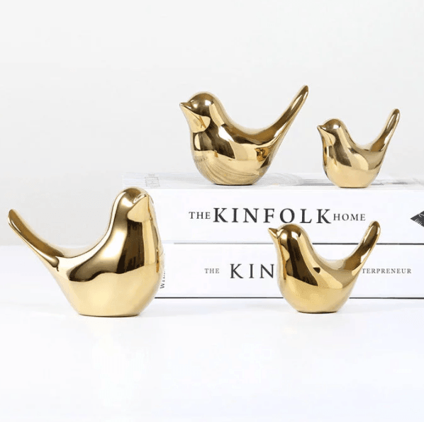 DazzleChirp | Elegante gouden keramische vogelbeeldjes