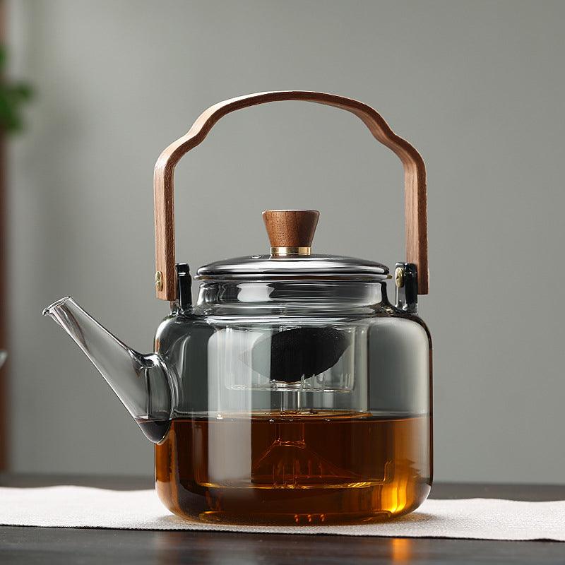 BrewLuxe | Teapot – Elegant Tea Maker with Natural Wooden Handle and Clear Glass Design