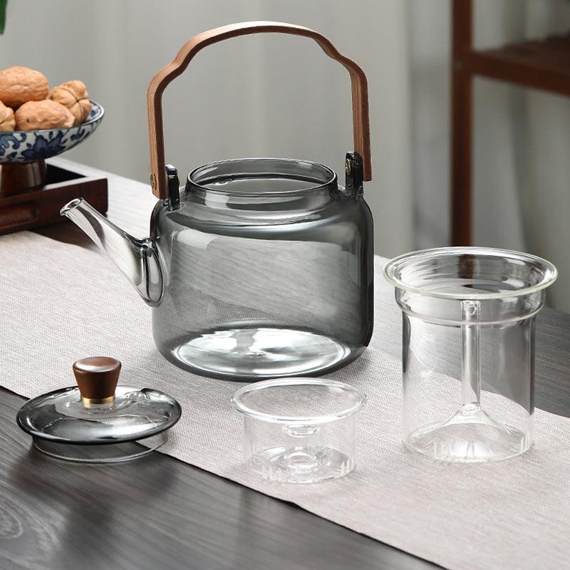 BrewLuxe | Teapot – Elegant Tea Maker with Natural Wooden Handle and Clear Glass Design