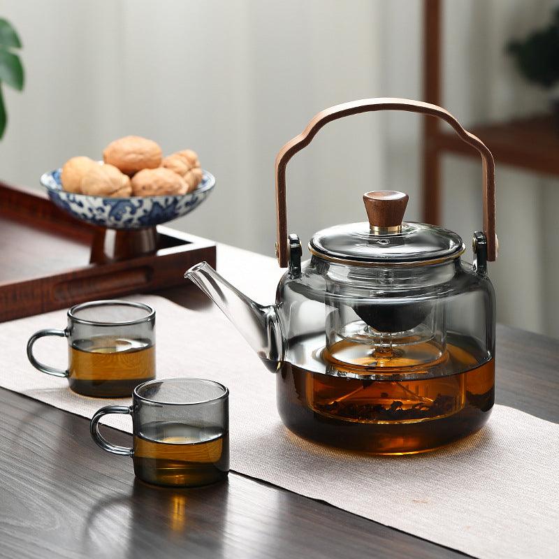 BrewLuxe | Teapot – Elegant Tea Maker with Natural Wooden Handle and Clear Glass Design