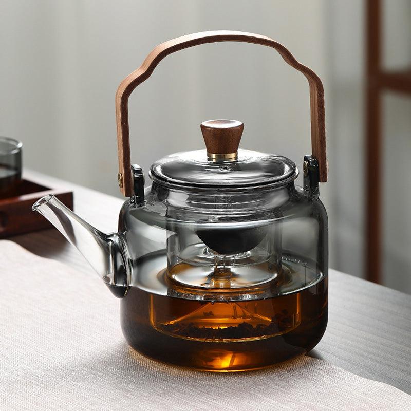 BrewLuxe | Teapot – Elegant Tea Maker with Natural Wooden Handle and Clear Glass Design