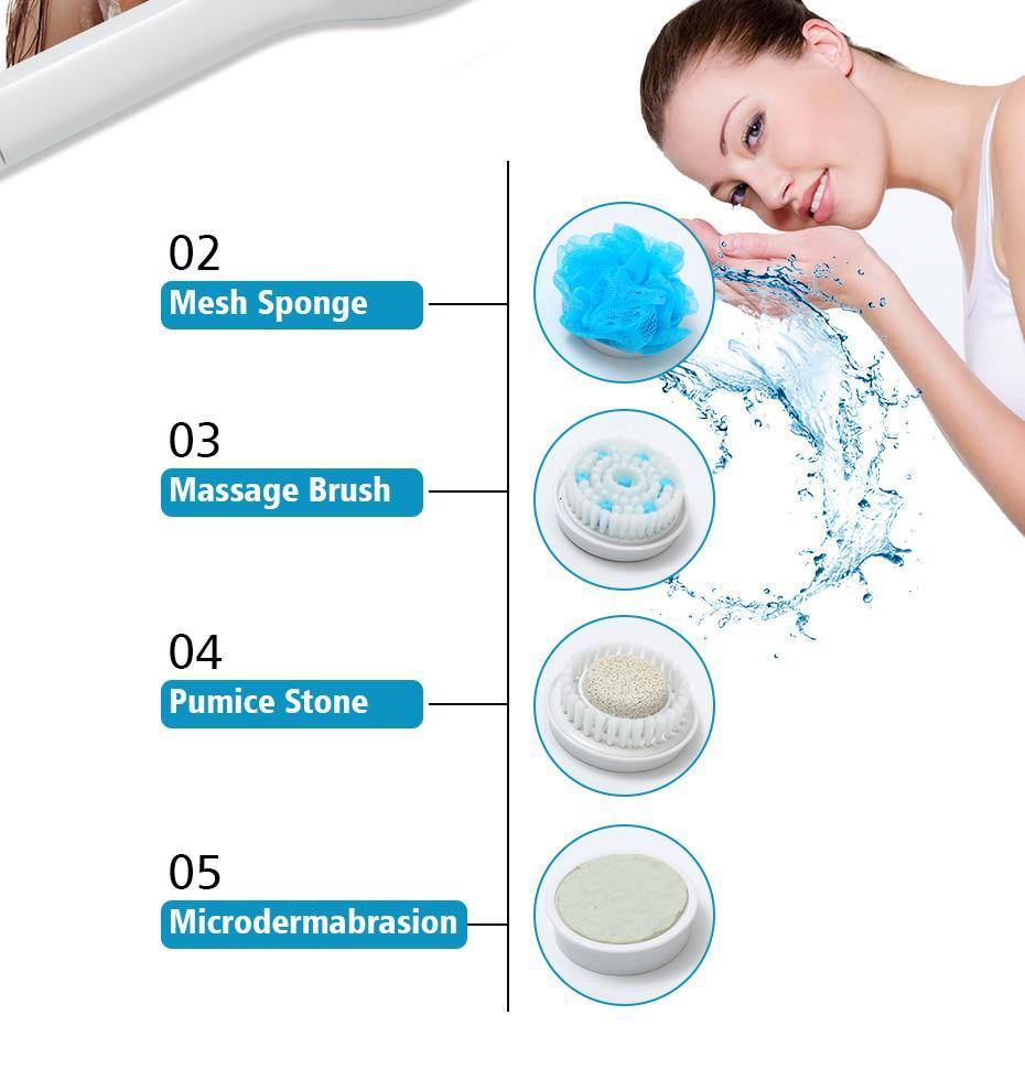 SpaSphere | 5-in-1 elektrische doucheborstel met massagekop en scrubkop – lichaamsreiniging