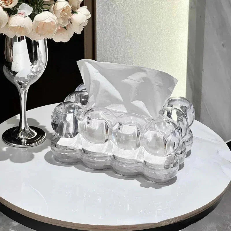 LucidBox | Moderne sculpturale acryl tissuebox, glanzende transparante decoratieve vaas