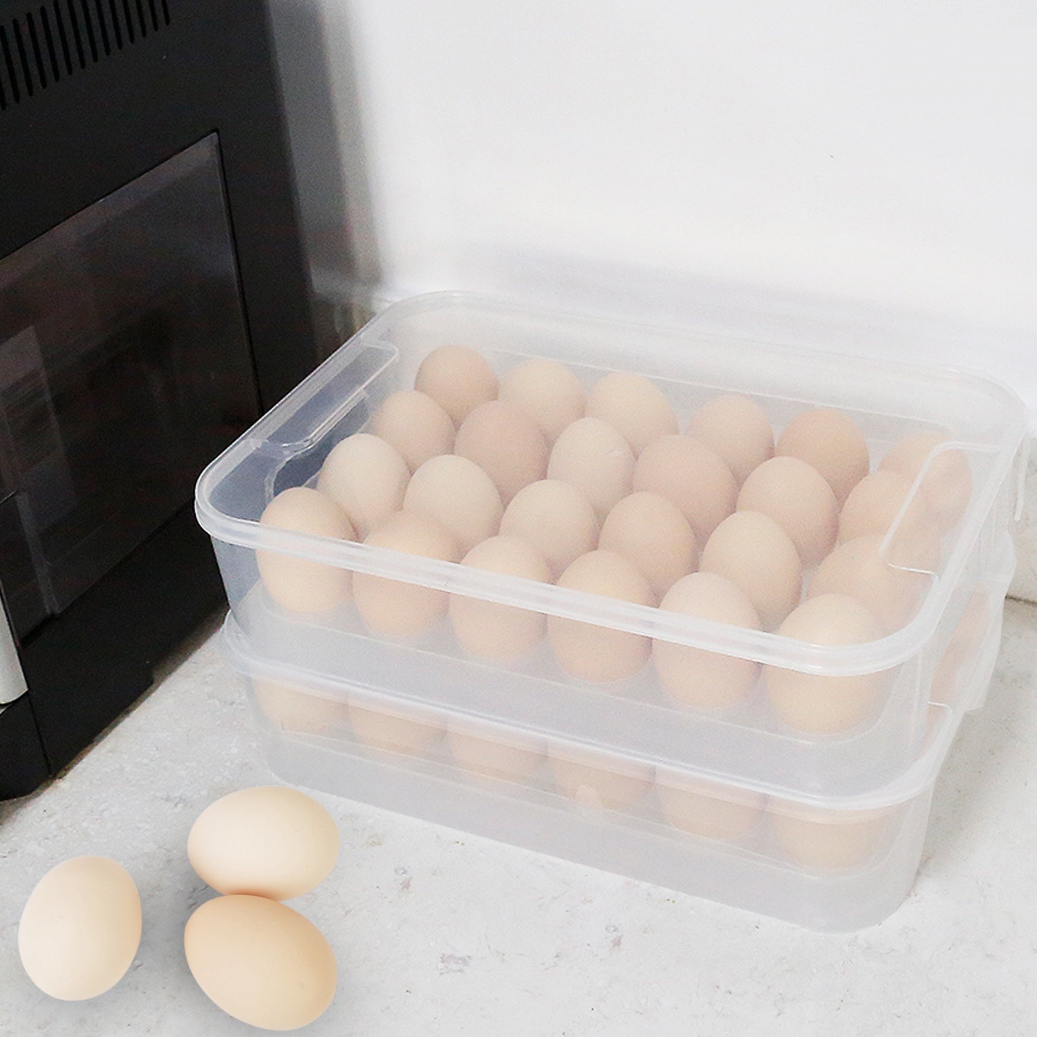 EggStacker | Stapelbare plastic eierdozen – capaciteit voor 24 eieren, keukenorganizer, duurzame voedselbewaarbak