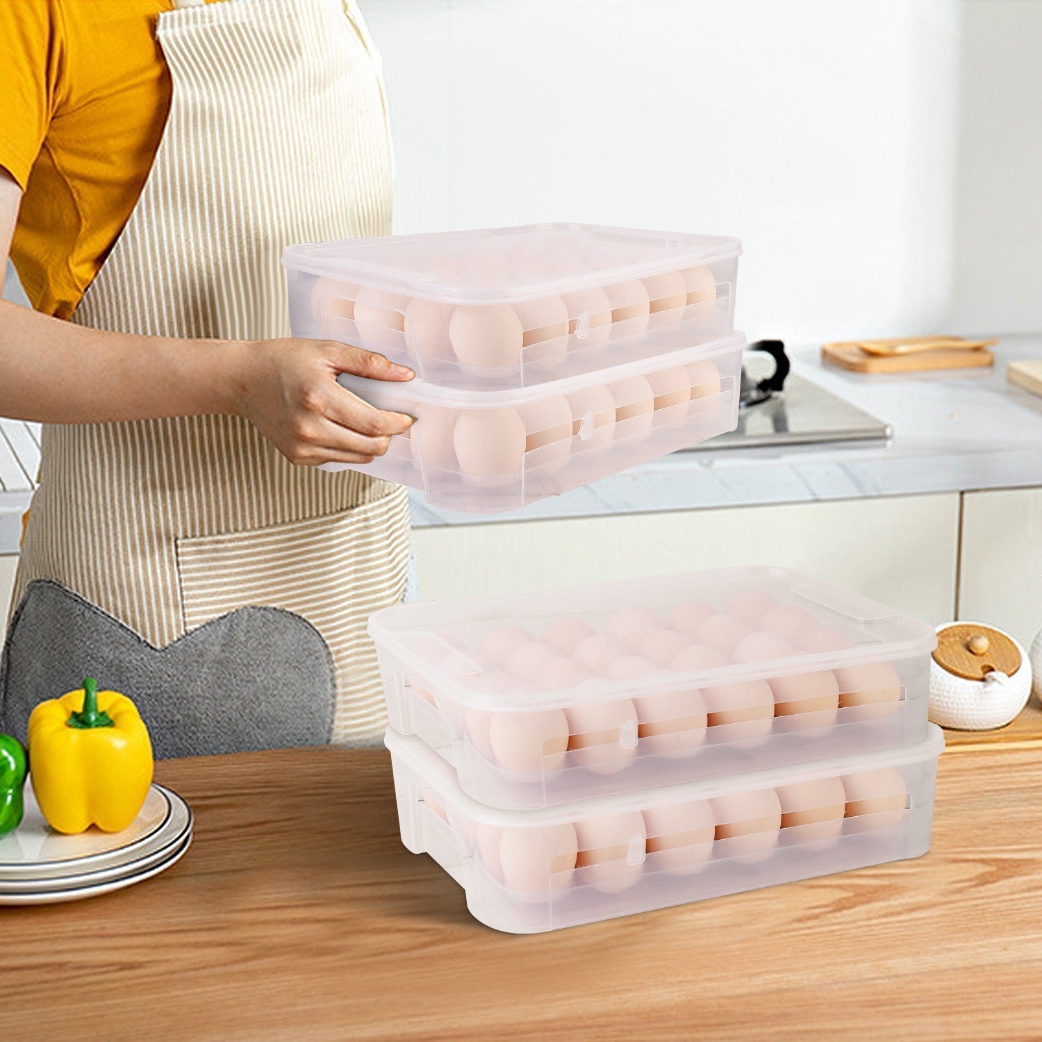 EggStacker | Stapelbare plastic eierdozen – capaciteit voor 24 eieren, keukenorganizer, duurzame voedselbewaarbak