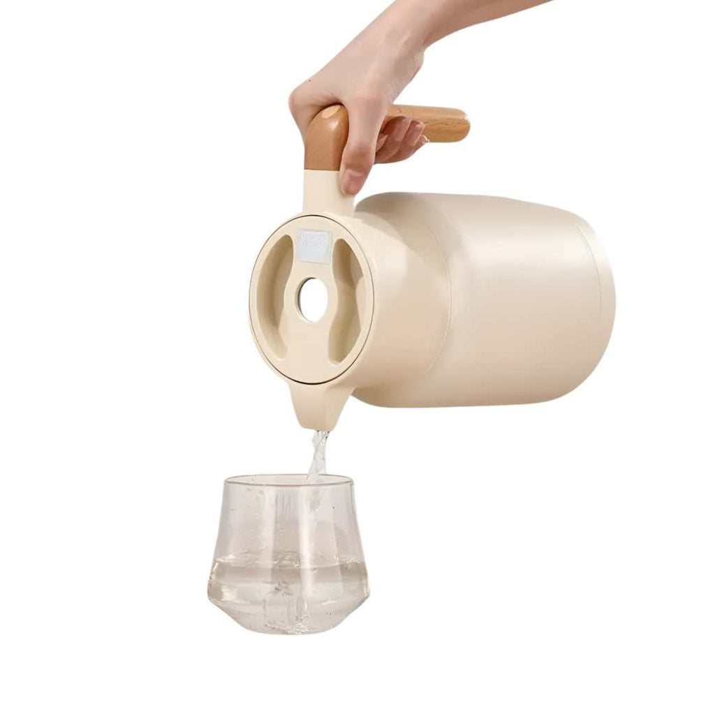 Carafina | Thermische karaf met houten handvat, vacuümgeïsoleerde kan voor warme en koude dranken