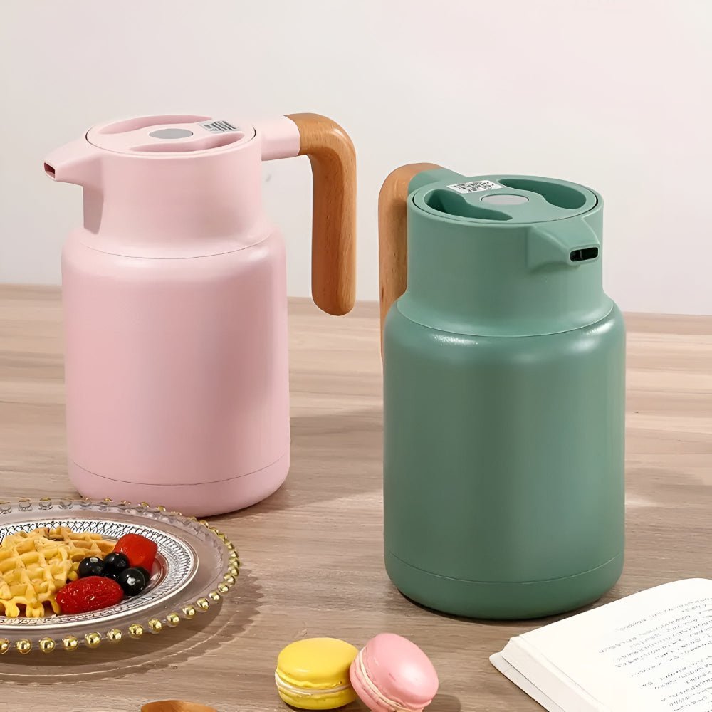 Carafina | Thermische karaf met houten handvat, vacuümgeïsoleerde kan voor warme en koude dranken