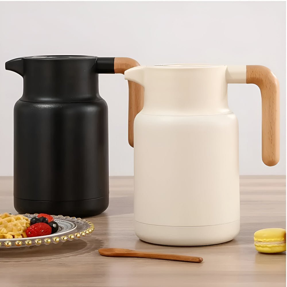 Carafina | Thermische karaf met houten handvat, vacuümgeïsoleerde kan voor warme en koude dranken