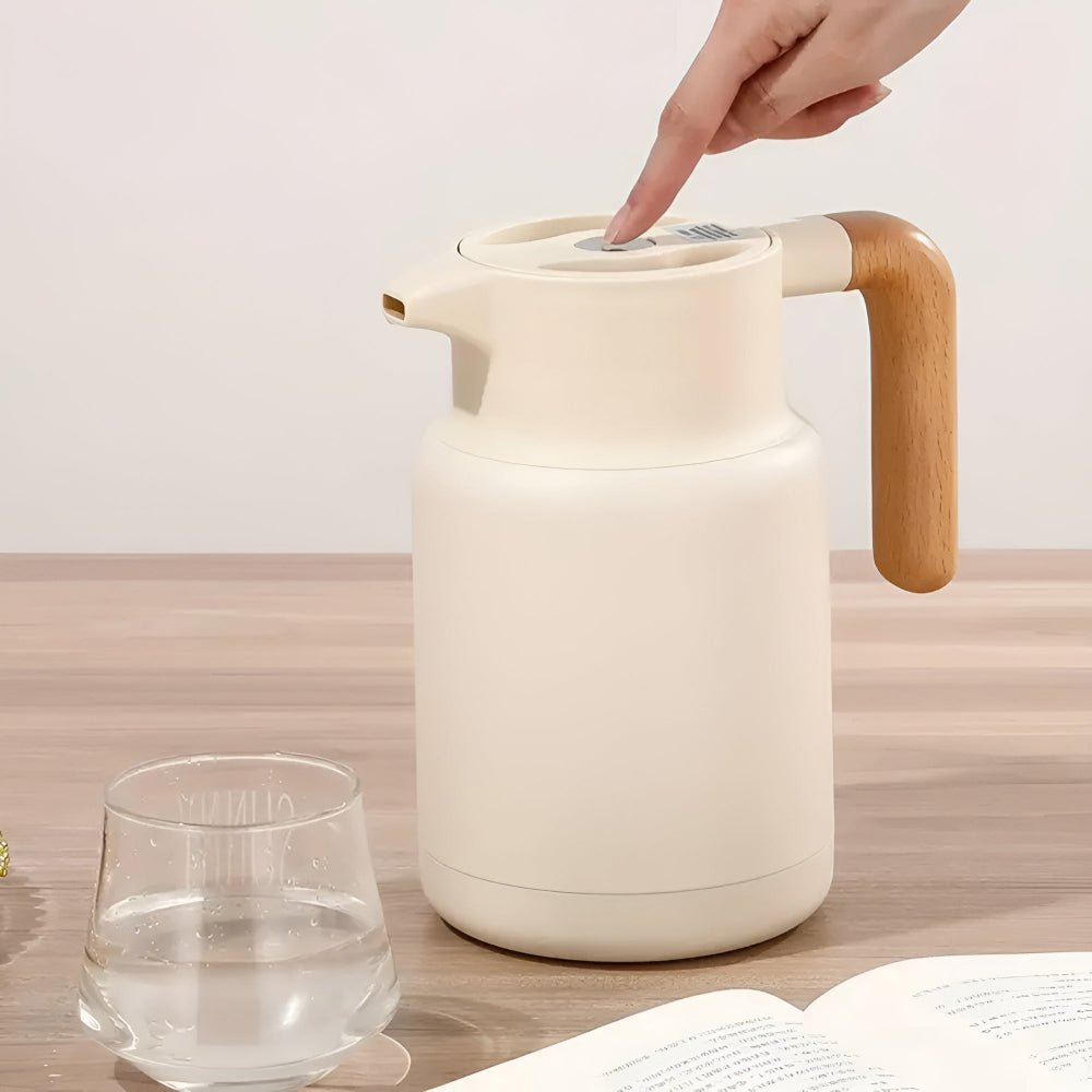Carafina | Thermische karaf met houten handvat, vacuümgeïsoleerde kan voor warme en koude dranken