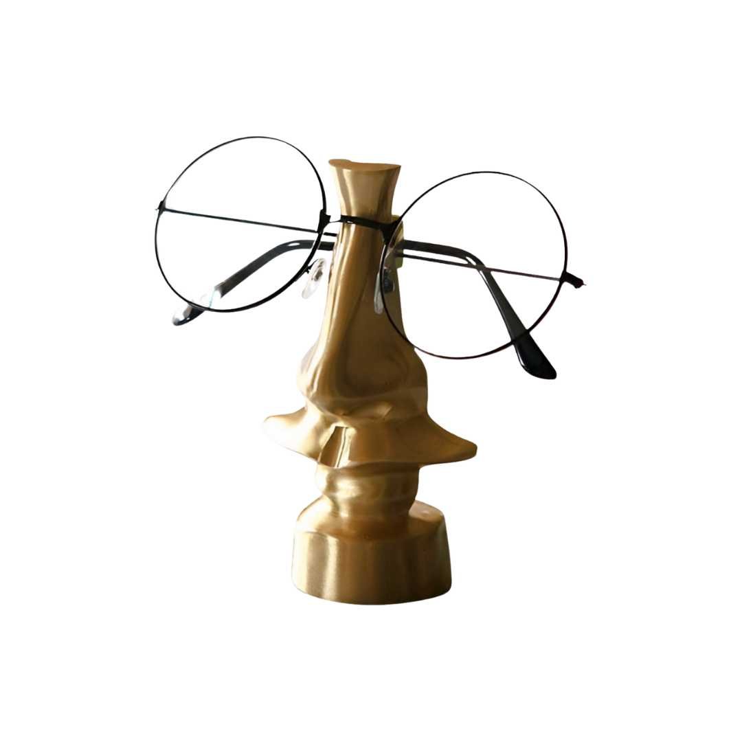 Optigold | Gouden metalen neus- en bril sculptuur – Moderne decoratieve kunst voor thuis en op kantoor