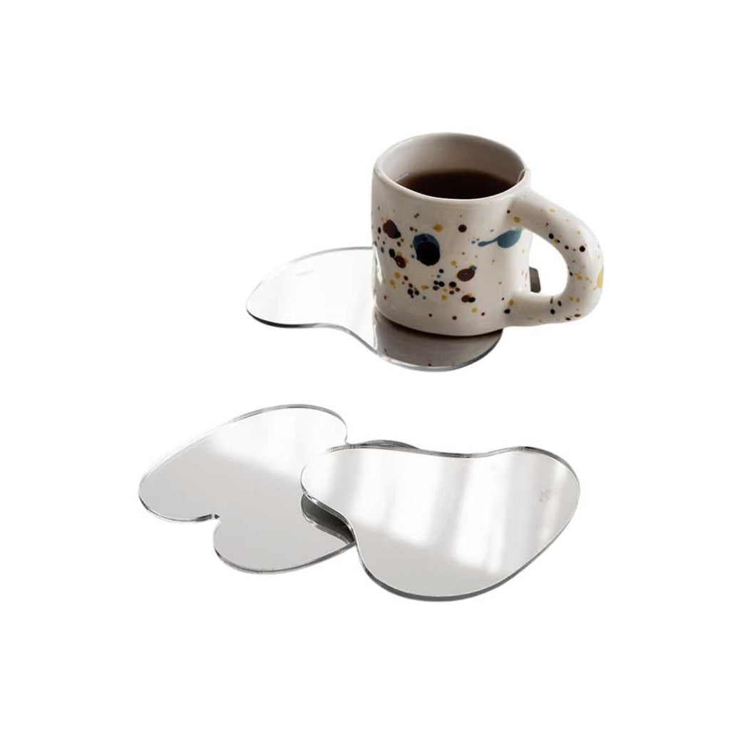 Glimra | Set van spiegelglas onderzetters & decoratieve dienbladen – Modern onregelmatig ontwerp