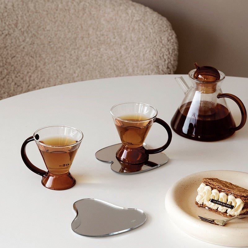 Glimra | Set van spiegelglas onderzetters & decoratieve dienbladen – Modern onregelmatig ontwerp
