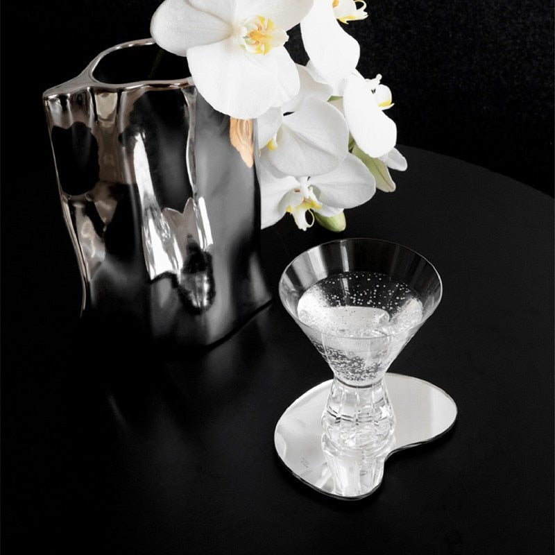 Glimra | Set van spiegelglas onderzetters & decoratieve dienbladen – Modern onregelmatig ontwerp