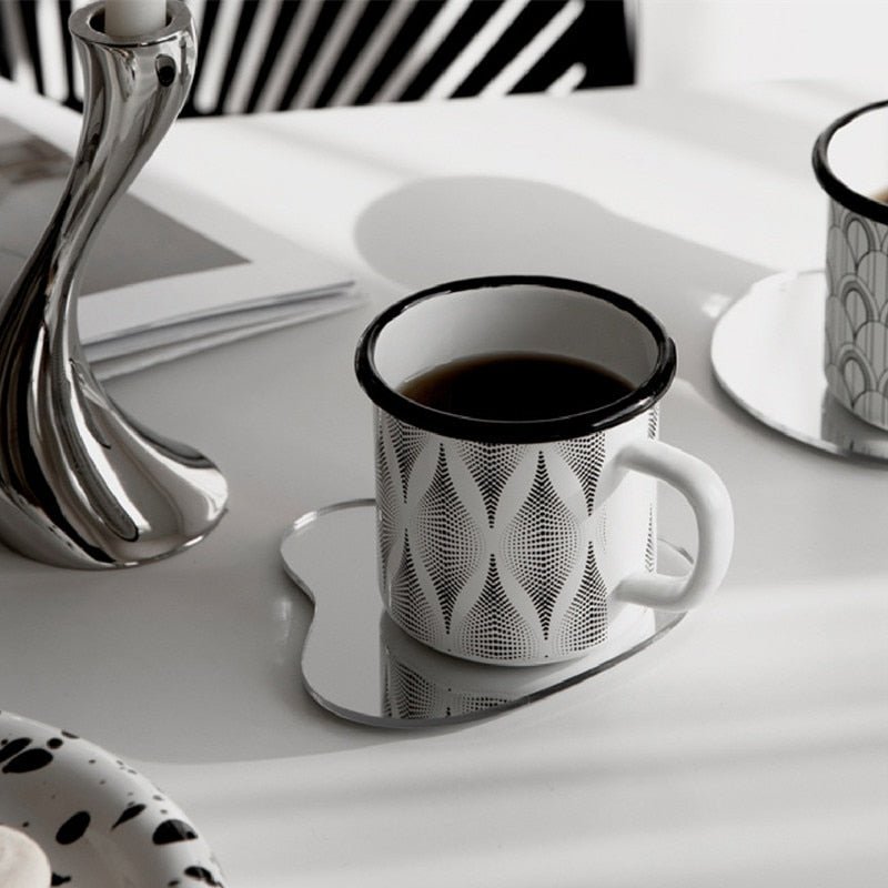 Glimra | Set van spiegelglas onderzetters & decoratieve dienbladen – Modern onregelmatig ontwerp