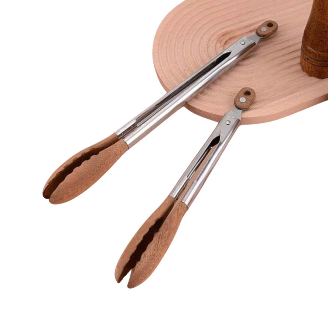 OakGrip | Set van 2 houten en roestvrijstalen keukentangen, ergonomische tangen
