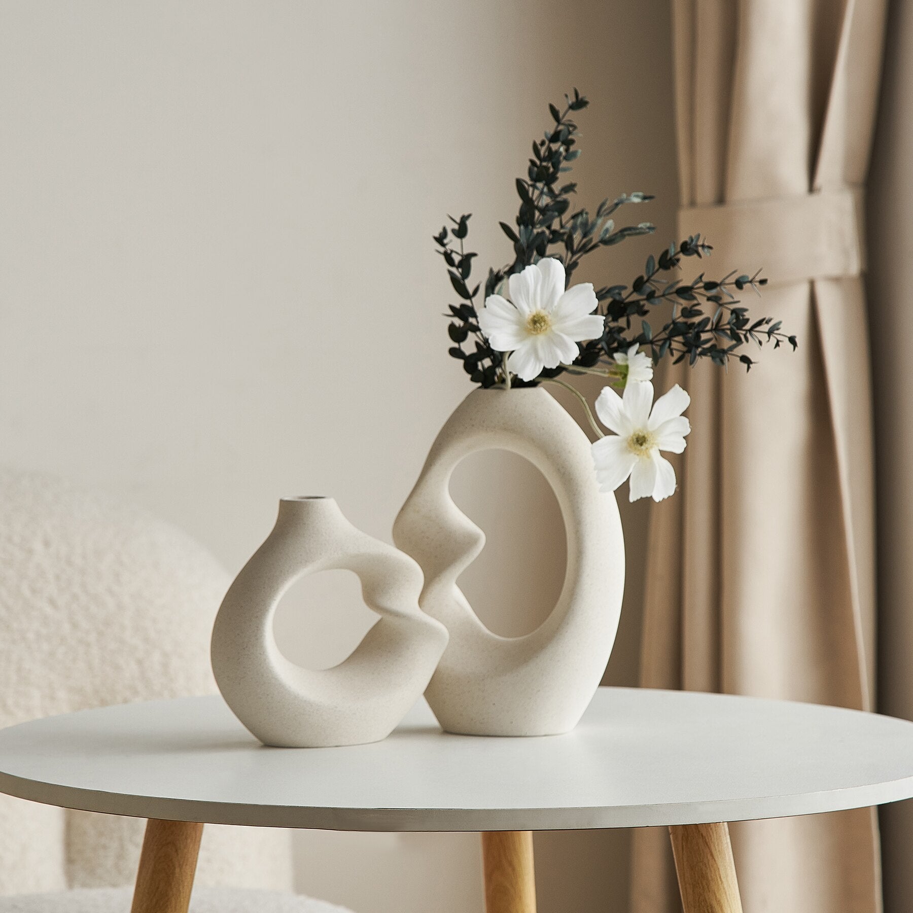 ArcticMuse | Tira Nordic Ceramic Vase Set – Modern Minimalist Scandinavian Decor, Stylish Table & Shelf Accent