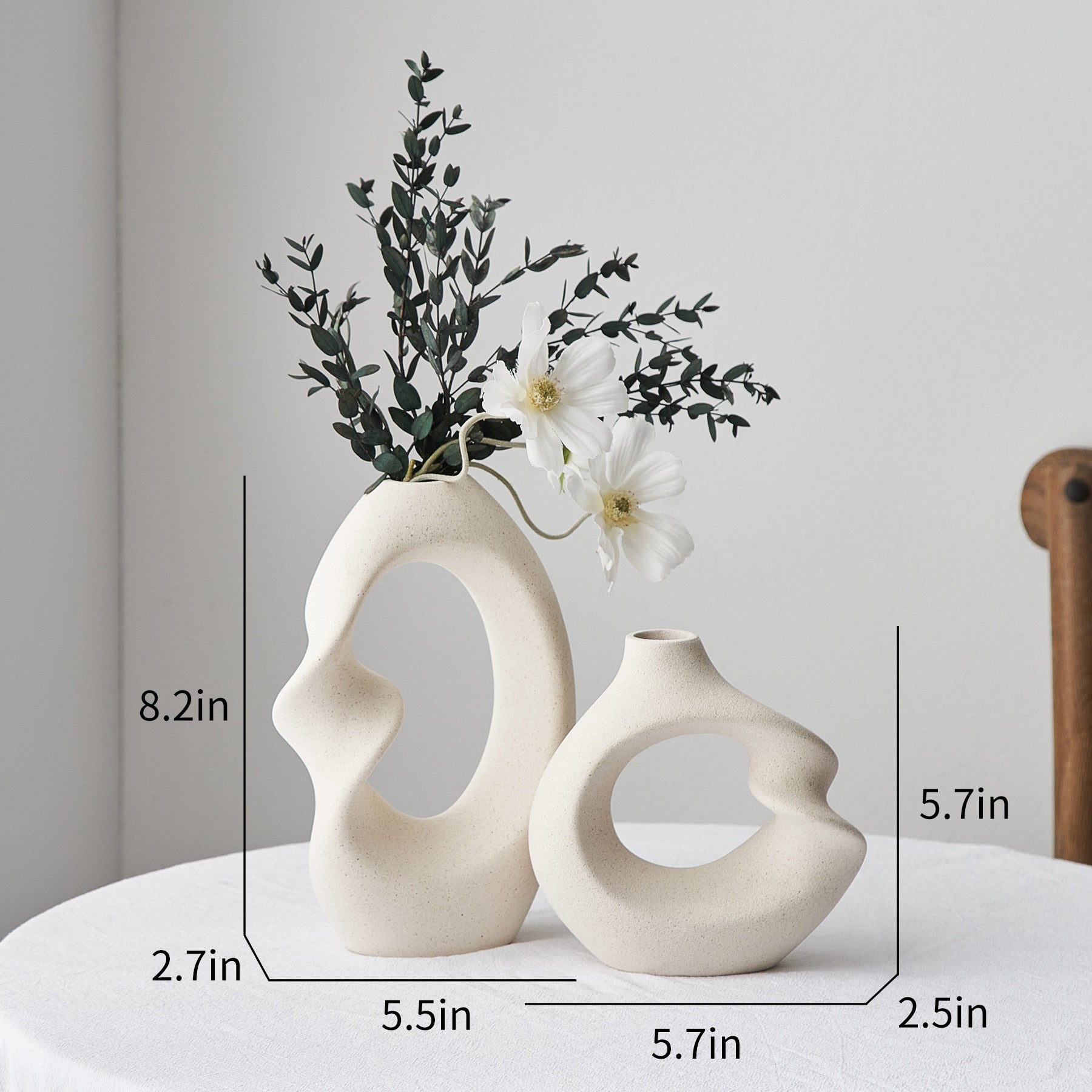ArcticMuse | Tira Nordic Ceramic Vase Set – Modern Minimalist Scandinavian Decor, Stylish Table & Shelf Accent