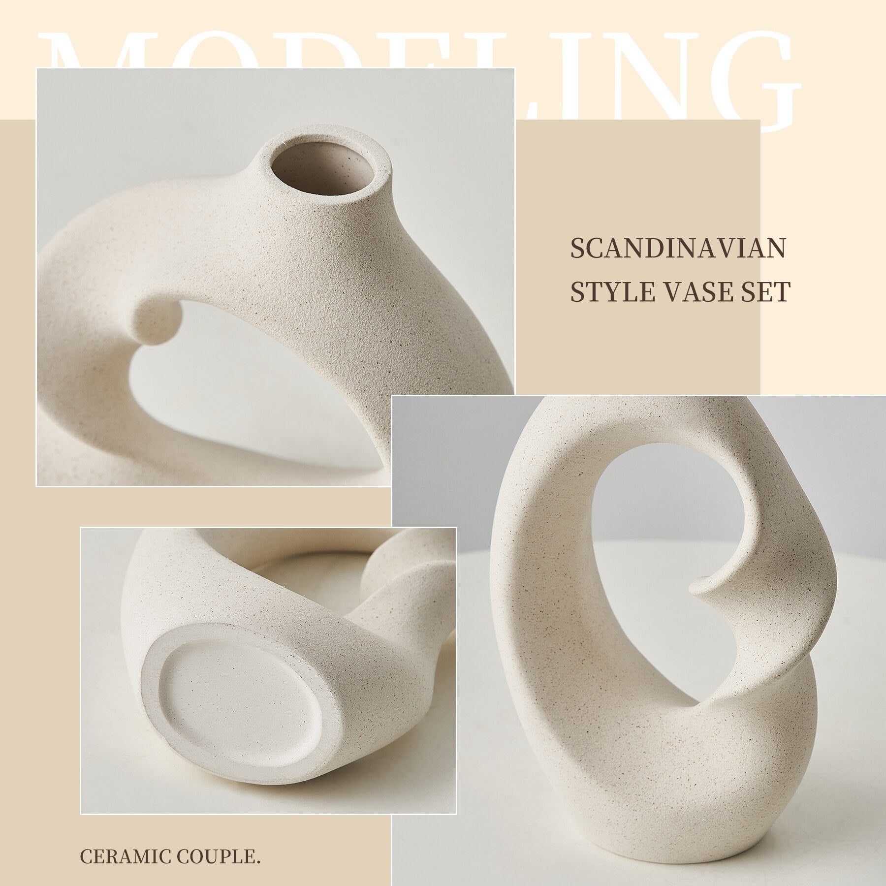 ArcticMuse | Tira Nordic Ceramic Vase Set – Modern Minimalist Scandinavian Decor, Stylish Table & Shelf Accent