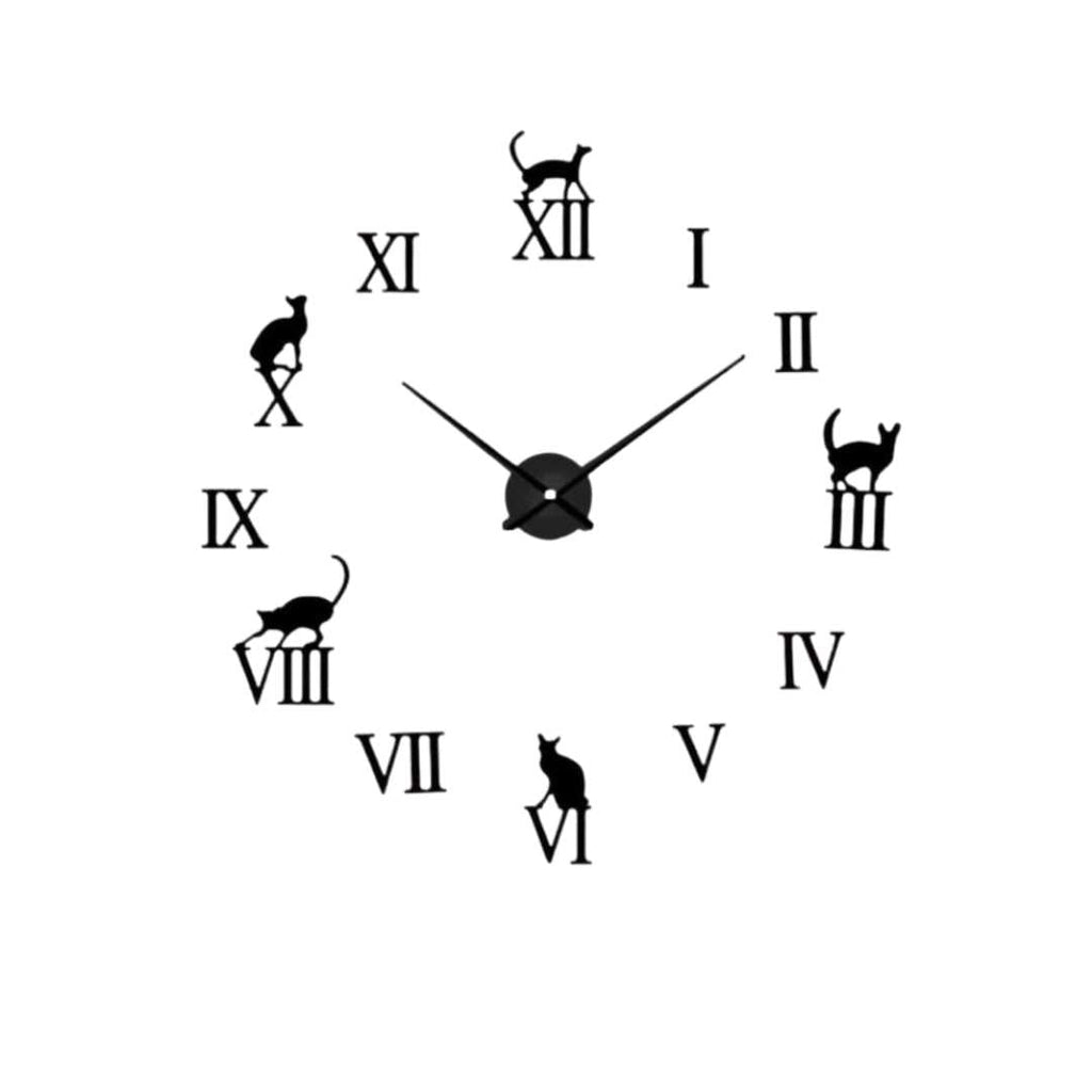 KitClock | 3D-spiegelwandklok met kat, moderne decoratieve wandklok, stil quartzmechanisme