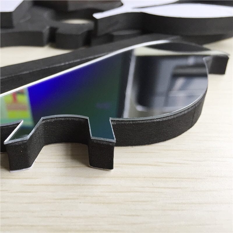 KitClock | 3D-spiegelwandklok met kat, moderne decoratieve wandklok, stil quartzmechanisme