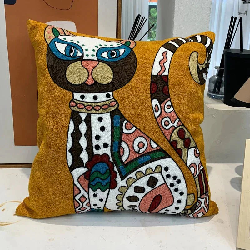ThreadMuse | Abstract geborduurde kussenhoes, decoratieve kussensloop geïnspireerd door Picasso, zacht katoenen sierkussen voor woonkamer en slaapkamer