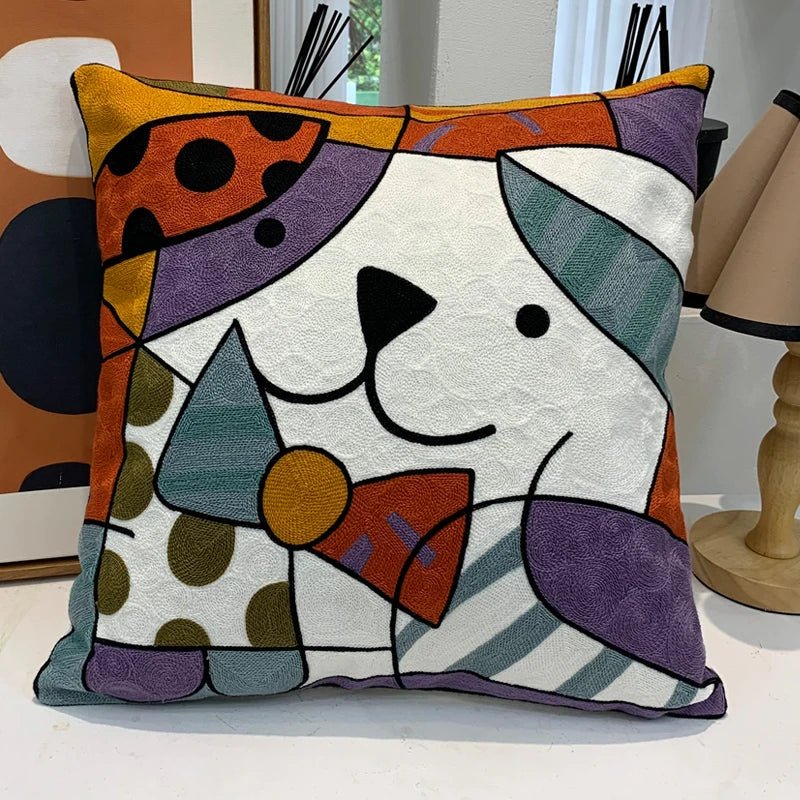 ThreadMuse | Abstract geborduurde kussenhoes, decoratieve kussensloop geïnspireerd door Picasso, zacht katoenen sierkussen voor woonkamer en slaapkamer