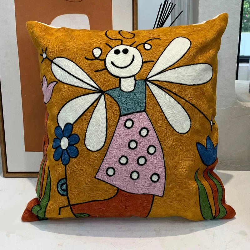 ThreadMuse | Abstract geborduurde kussenhoes, decoratieve kussensloop geïnspireerd door Picasso, zacht katoenen sierkussen voor woonkamer en slaapkamer