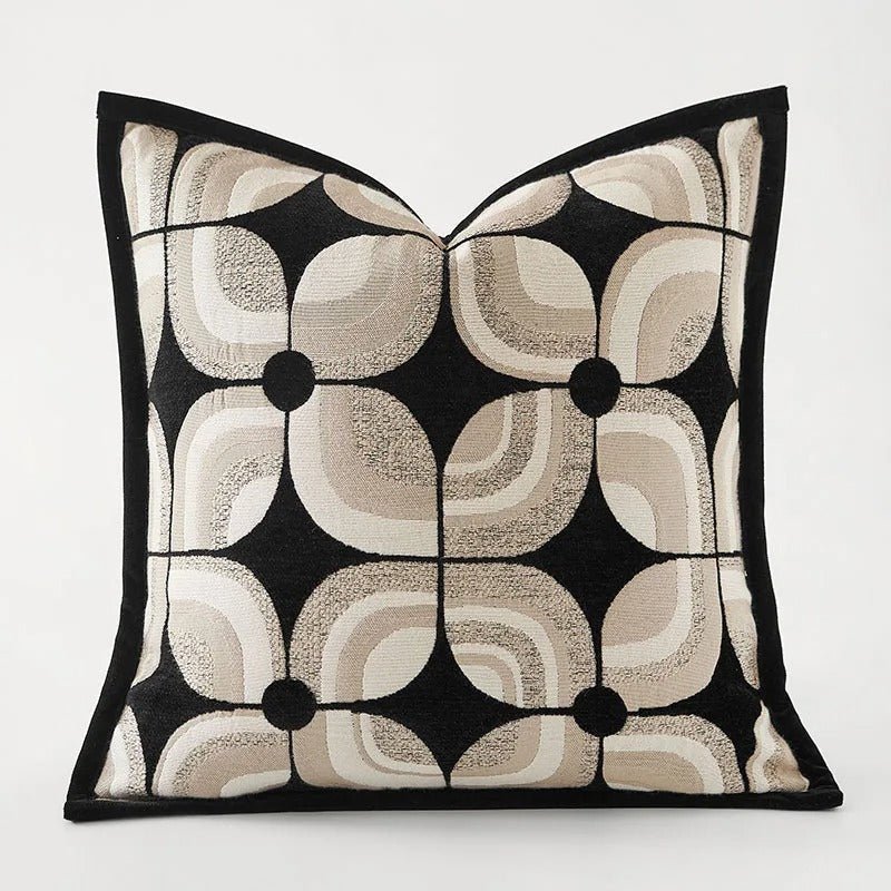 Cushiq | Strakke zwarte geometrische kussenhoes – Moderne decoratieve kussenhoes voor bank