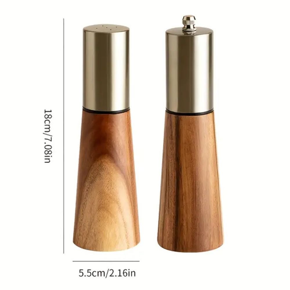 Grainly | Natuurlijke houten peper- en zoutmolen set, verstelbare houten kruidenmolen voor in de keuken