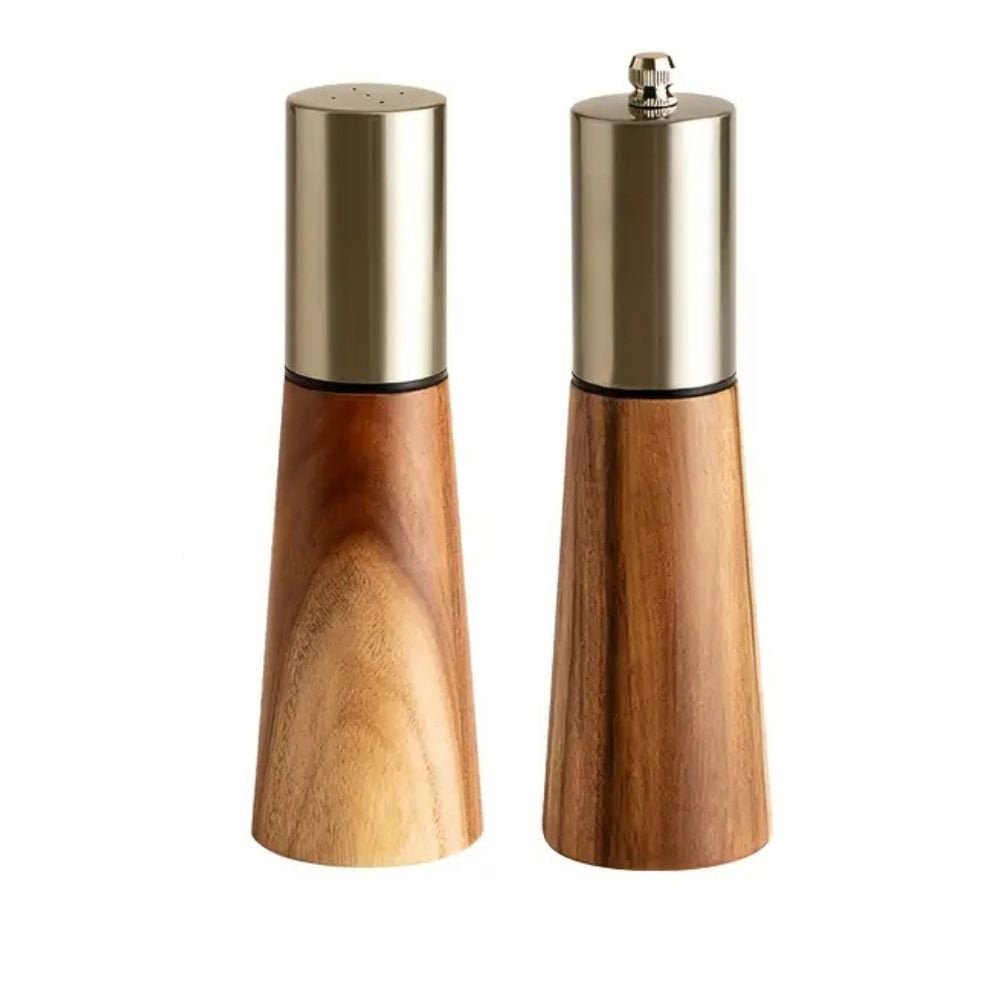 Grainly | Natuurlijke houten peper- en zoutmolen set, verstelbare houten kruidenmolen voor in de keuken
