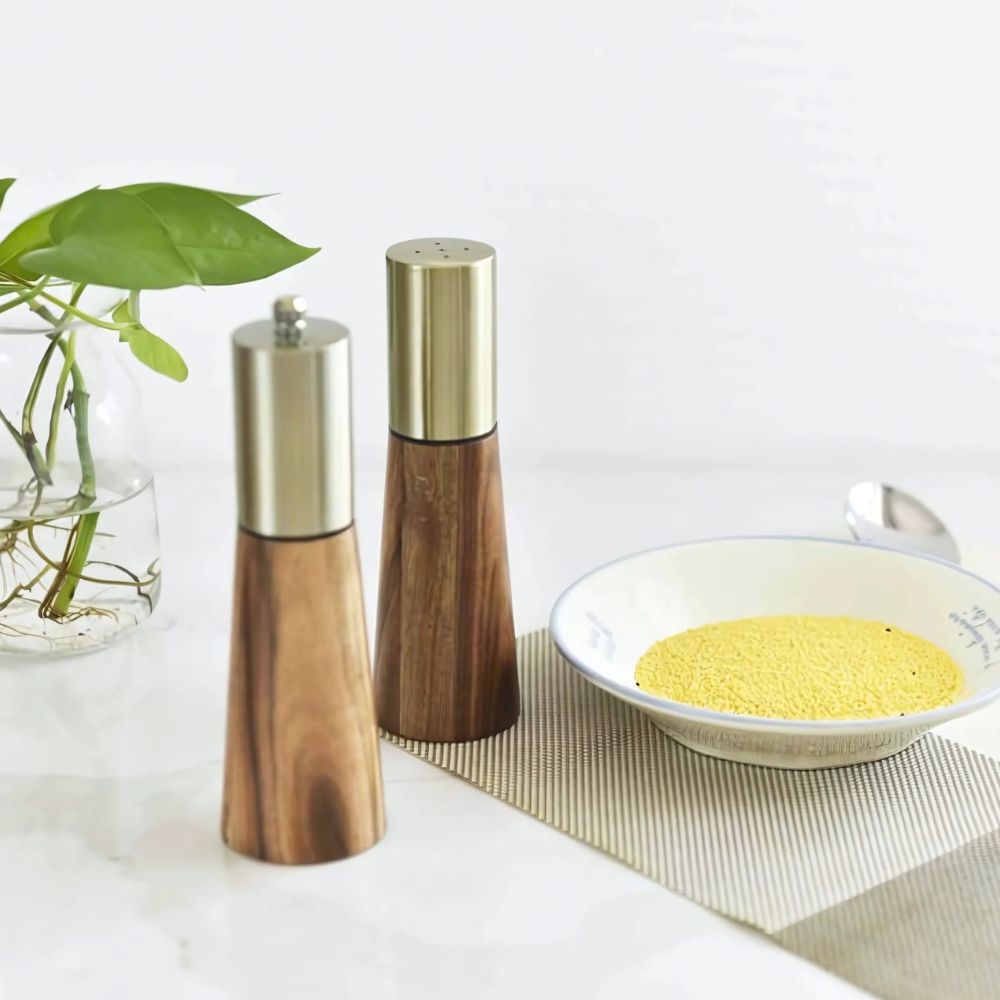 Grainly | Natuurlijke houten peper- en zoutmolen set, verstelbare houten kruidenmolen voor in de keuken