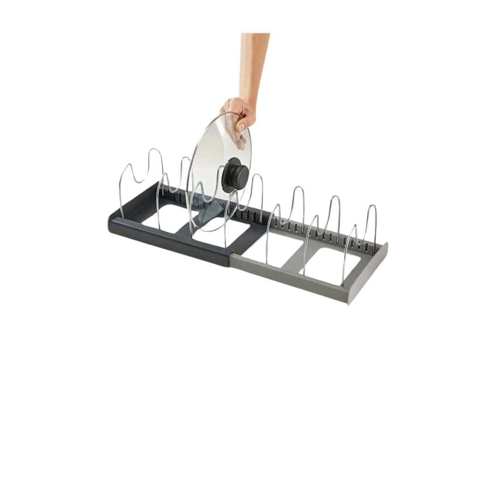 AdjustRack | Verstelbare ruimtebesparende pottenhouder – keukenkastrek voor het opbergen