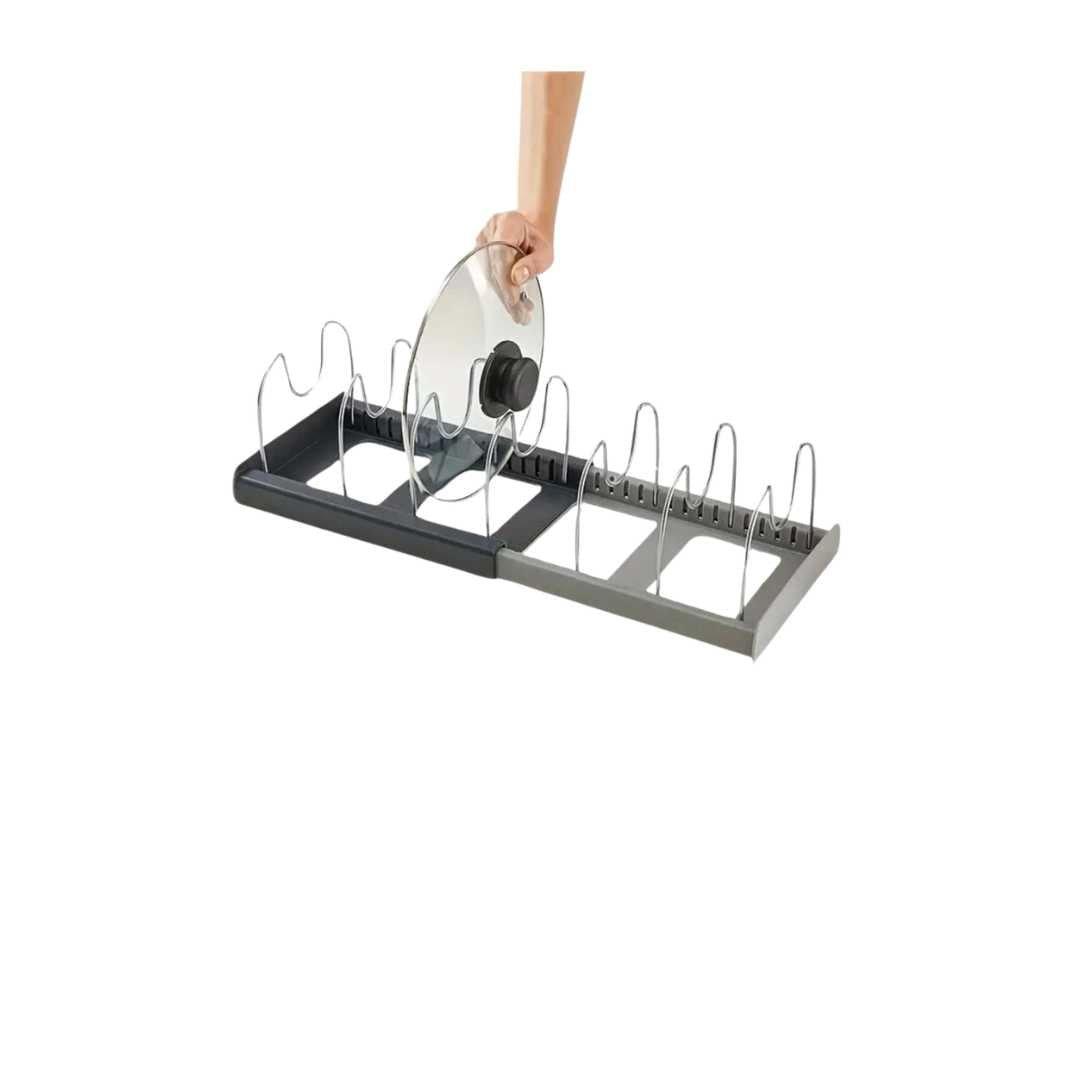 AdjustRack | Verstelbare ruimtebesparende pottenhouder – keukenkastrek voor het opbergen