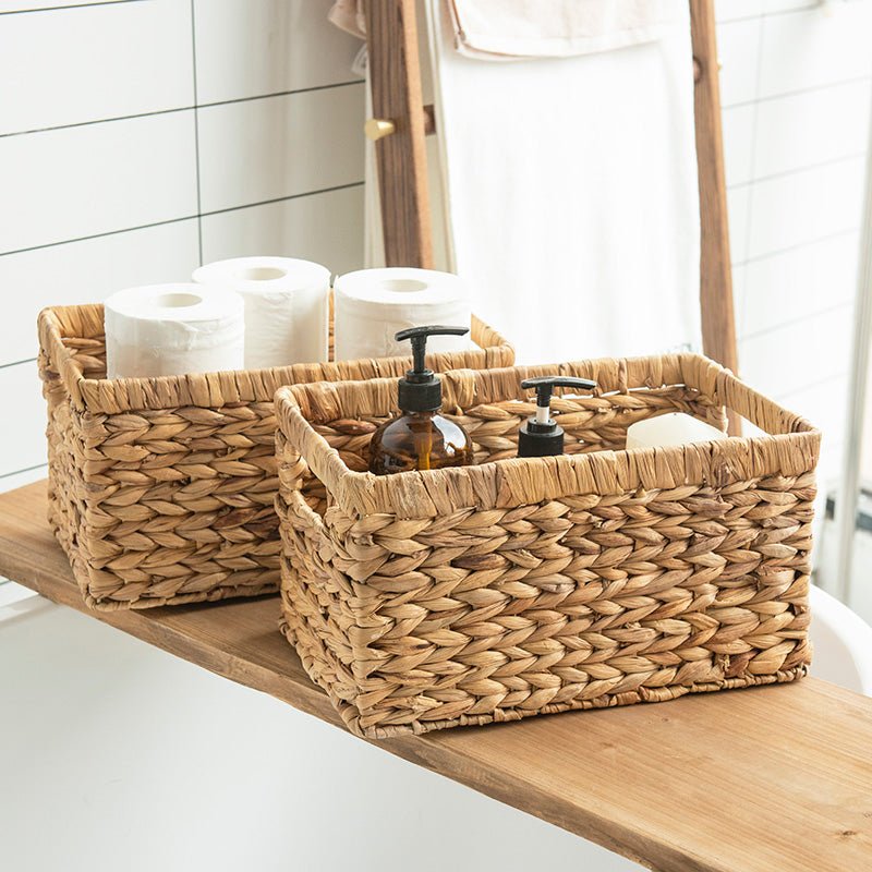 Weavora | Set van 2 natuurlijke waterhyacint opbergmanden – Geweven opbergbakken voor huis en keuken