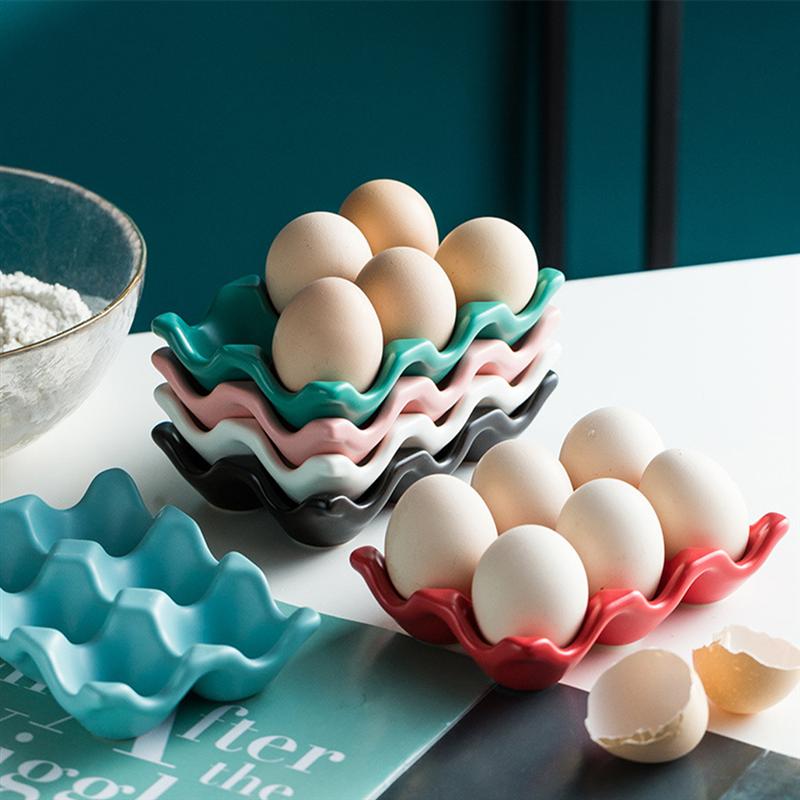Eggzio | Keramische eierhouder – Stijlvolle keukenorganizer voor 6 eieren, duurzaam porselein, pastelkleuren