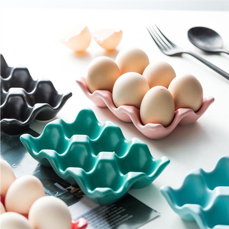 Eggzio | Keramische eierhouder – Stijlvolle keukenorganizer voor 6 eieren, duurzaam porselein, pastelkleuren