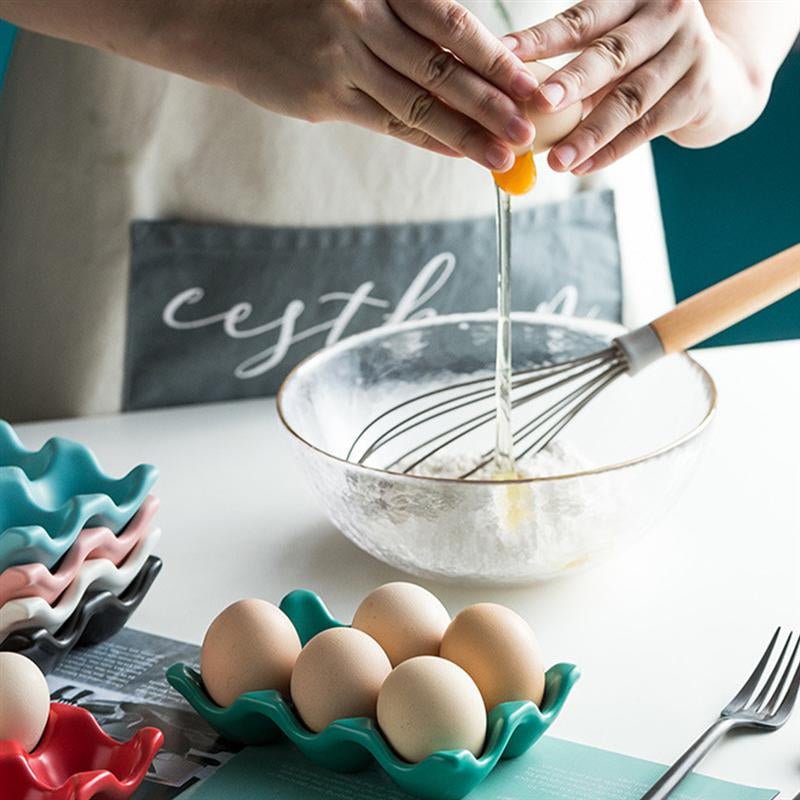 Eggzio | Keramische eierhouder – Stijlvolle keukenorganizer voor 6 eieren, duurzaam porselein, pastelkleuren