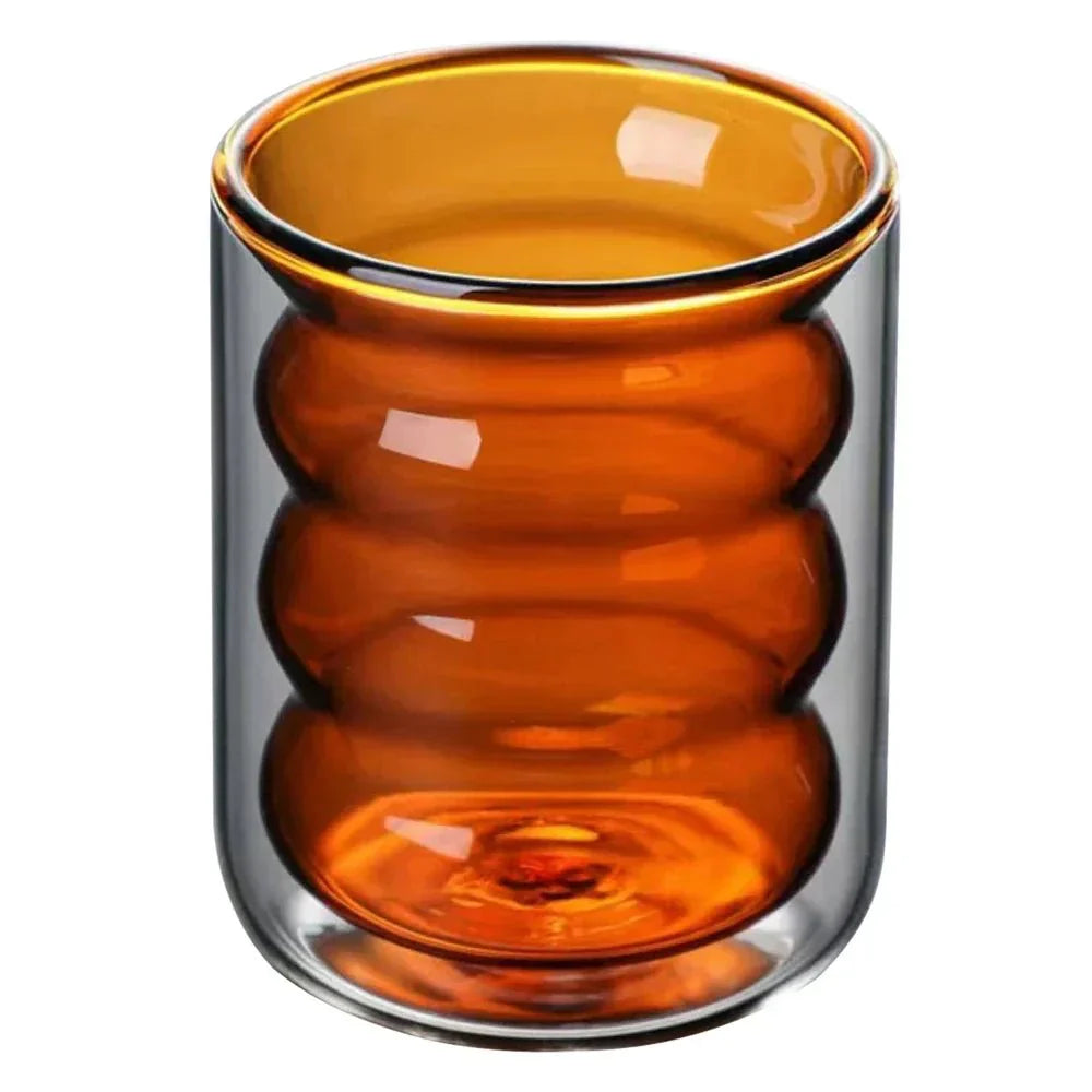 HaloMug | Dubbelwandige glazen koffiemok, golvend rimpelontwerp, warmte-isolerende doorzichtige beker voor warme en koude dranken