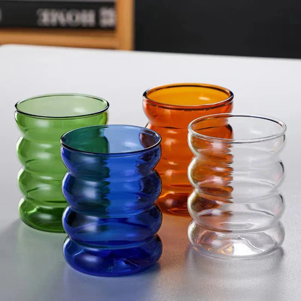 HaloMug | Dubbelwandige glazen koffiemok, golvend rimpelontwerp, warmte-isolerende doorzichtige beker voor warme en koude dranken